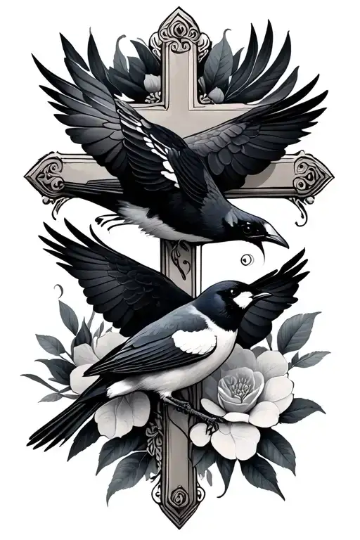Dainty Cross With Magpies