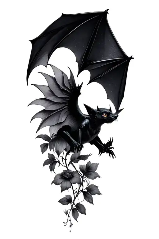 Bat Flying Floral Design