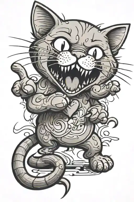 Scared Cartoon Cat That Is Standing Up With Heart Beating Out Of Chest