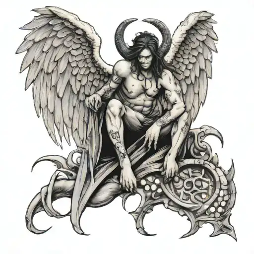 Fallen Angel With Demons Below Them