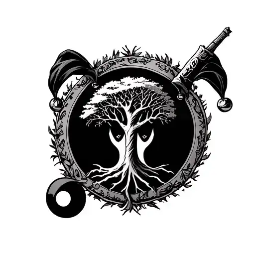 Harley Quinn Symbol With Poison Tree Growing And Semi Colon