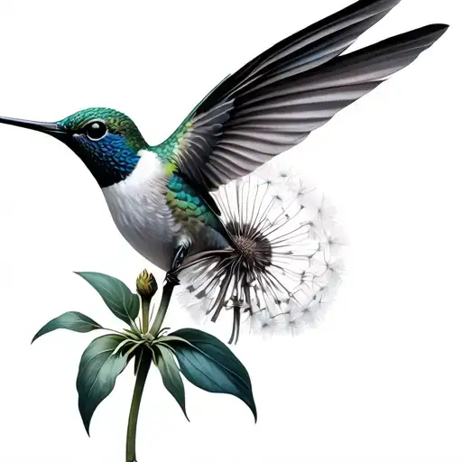 Hummingbird With A Dandelion Flower