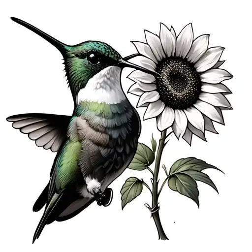 Hummingbird With A Sunflower In It's Beak