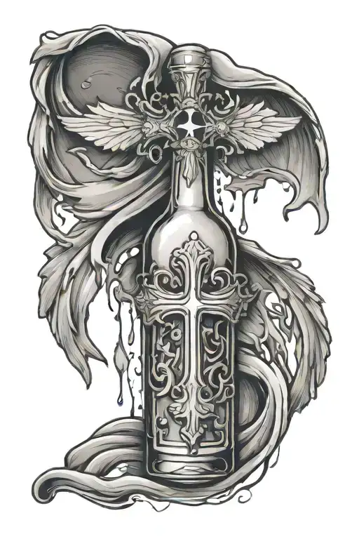 Cross Featuring A Melting Alcohol Bottle With Freedom Flag With Angle Wings
