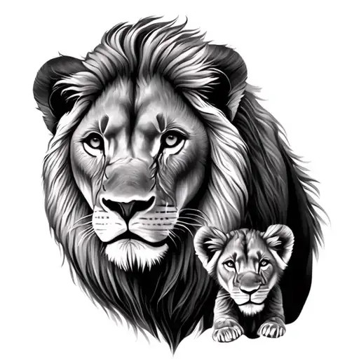 Female Lion With Two Cubs