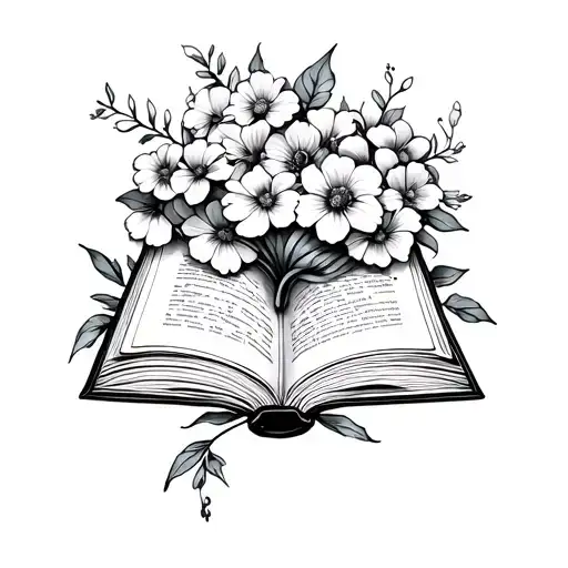 Small Fineline Open Book With Flowers Coming Out