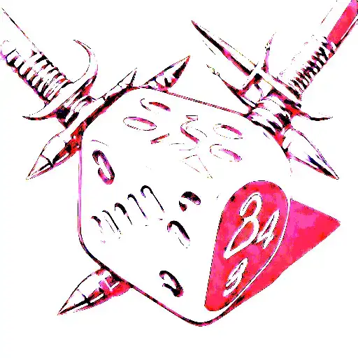 D20 Dice With Bullets And 2 Rapiers Behind It From Top Right