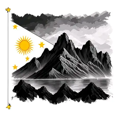 Philippines Flag With A Mountain Range