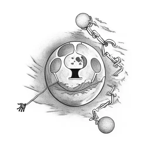 Man Reaching For The Moon With Earth As A Ball And Chain Around His Ankle