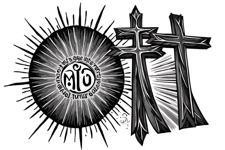 Bible Verse 3 Crosses Sun Rays