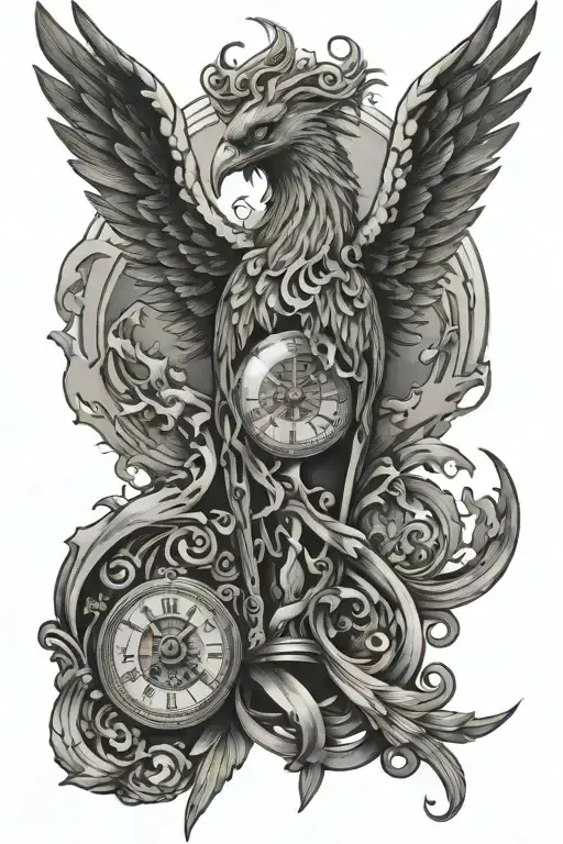 Phoenix Coming Out From A Broken Hourglass