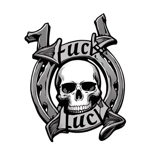 Horseshoe Skull With Words Fuck Luck Embedded
