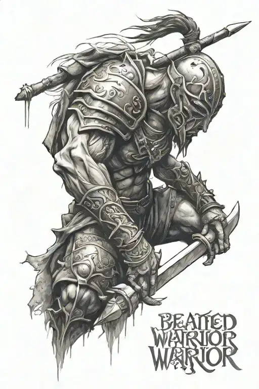 Beaten Up Warrior With Poem Embedded Within Representing