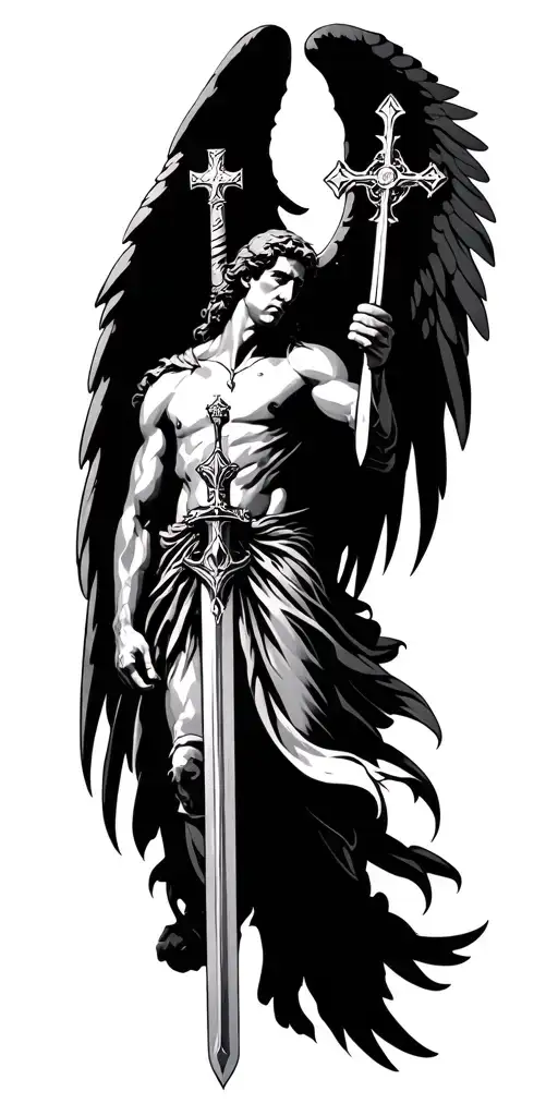 Archangel Michael With Cross And Sword Piercing