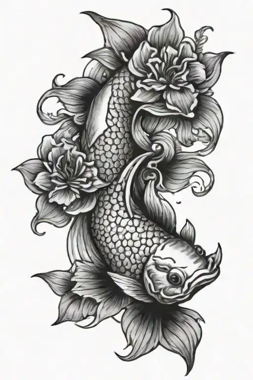 Koi Fish And Flowers