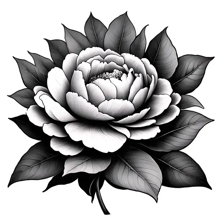 Symmetric Peony With Leaves