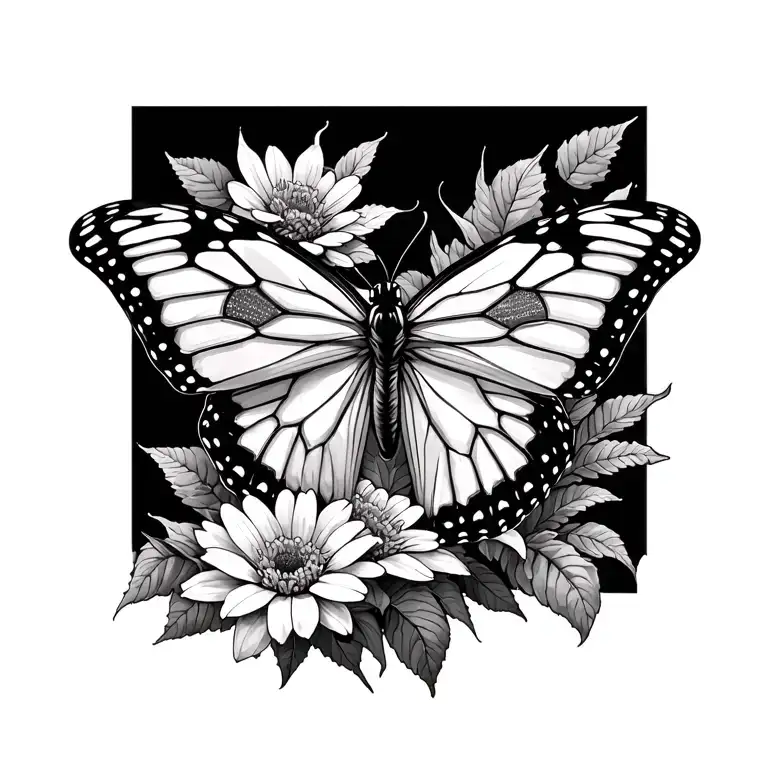 October And September Flowers With Monarch Butterfly