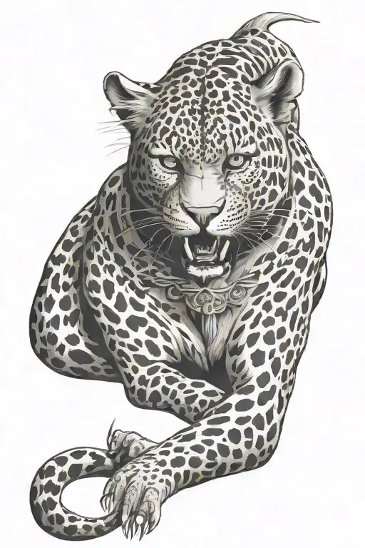 Full-body Animal Leopard With An Oni Mask Adorned