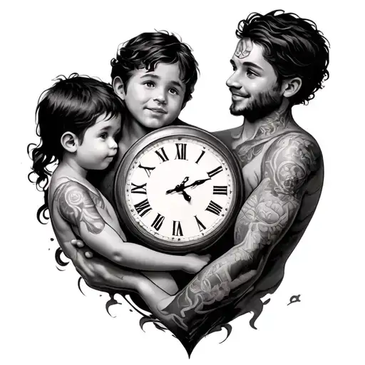 Chest Clock With Father And Two Kids