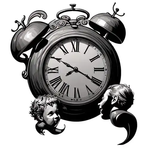 Chest Clock In The Mitddle With Father And Two Kids