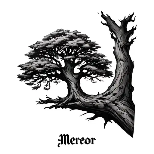 Tree With The Word Mereor On The Trunk