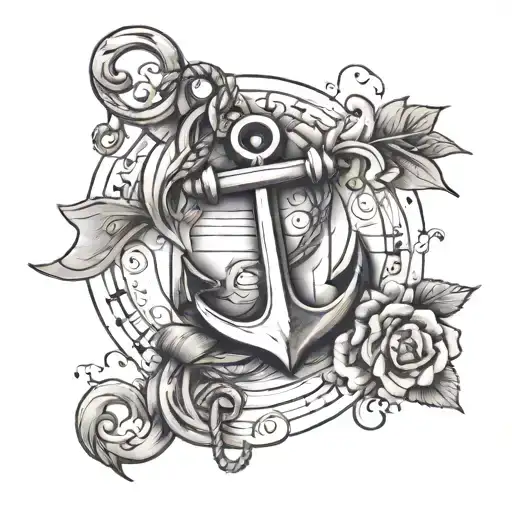 Anchor With Music Notes And The Number 12