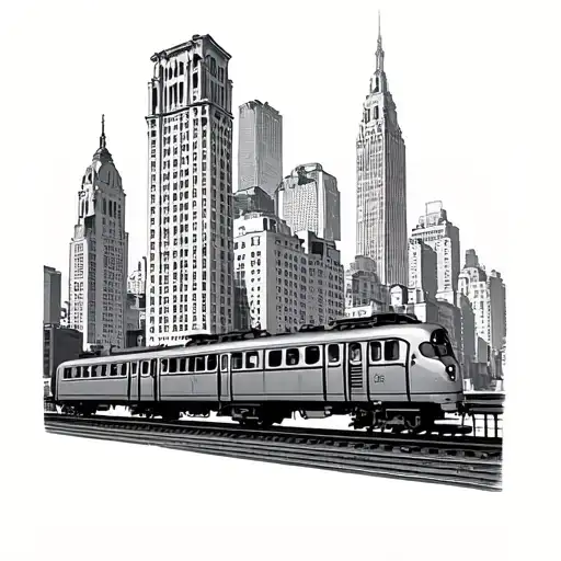 Chicago City Hall And Chicago Elevated Train