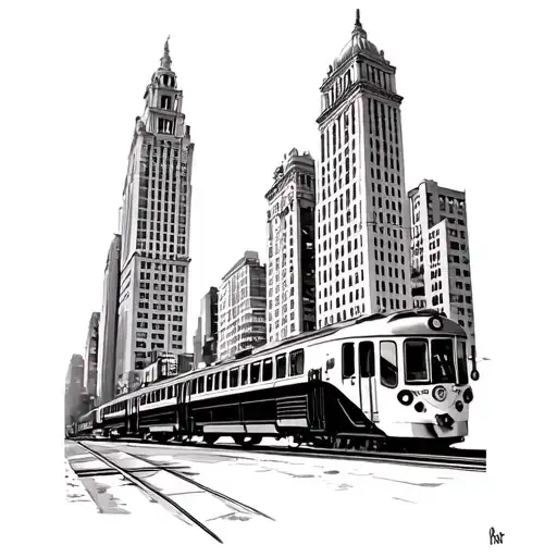 Chicago City Hall And Chicago Elevated Train