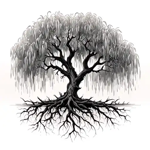 Weeping Willow Tree With Roots