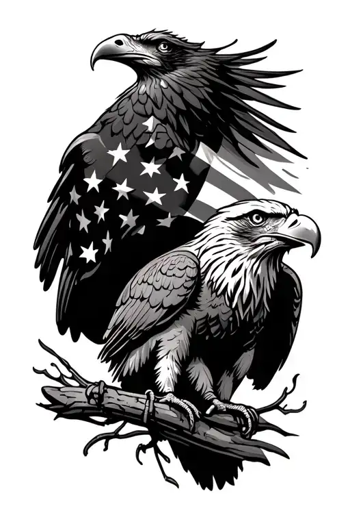 Eagle And American Flag