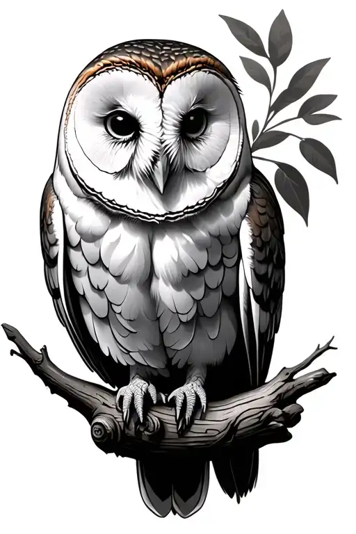 Barn Owl Perched On Tree Branch