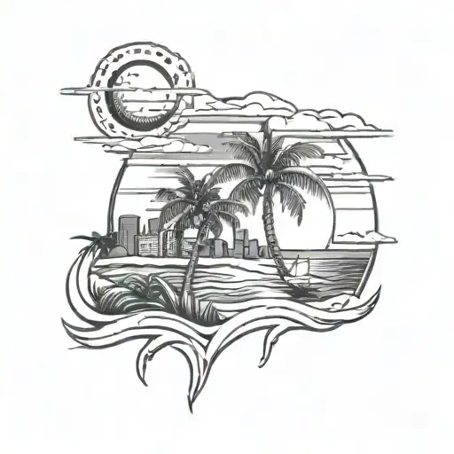 San Antonio Rowe With Florida Sunset At Beach With Iowa City Skyline