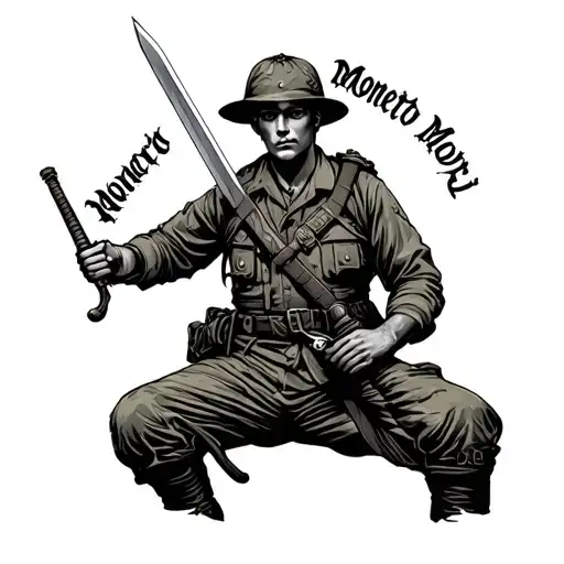 Vietnam American Army Soldier Holding Sword With Words Momento Mori