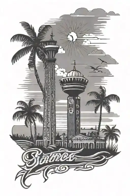 San Antonio Tower With Florida Sunset At Beach With Iowa City Skyline