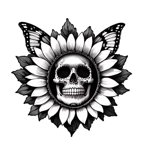 Butterfly Sunflower Antique Mirror Skull Surrounded