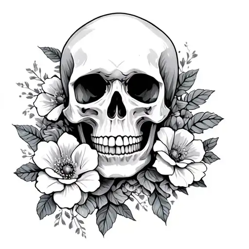 Skull Surrounded By Flowers