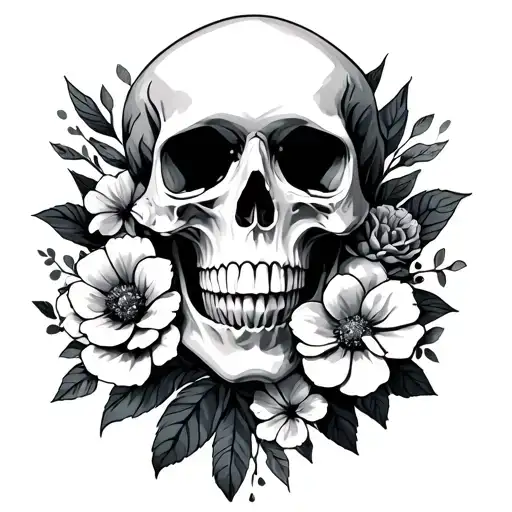 Skull And Flowers Wrapped