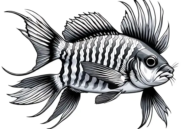 Striped Squirrelfish With Simple Lines And Standard Fish Outline