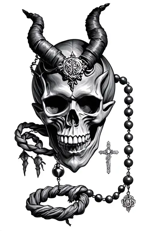 Demon Skull With Rosary Intertwined