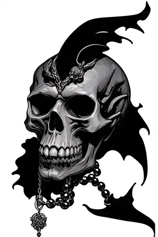 Demon Skull With Rosary Intertwined