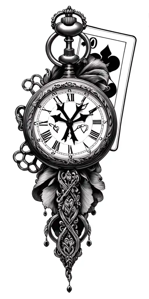 Pocket Watch Cross And Cards With Joker