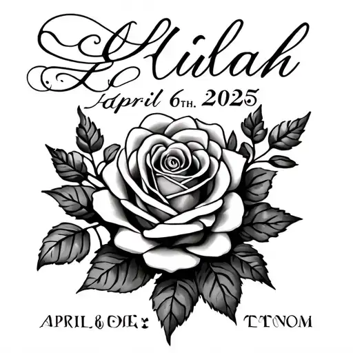 Chest Tattoo With The Name Lilah With Roses And The Date April 6Th 2025 Written In Roman Numerals