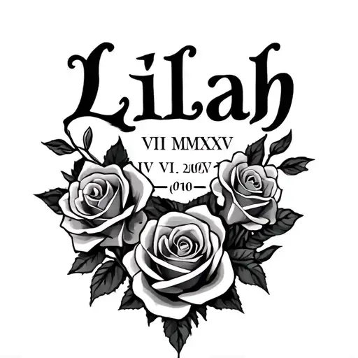 Chest Tattoo With The Name Lilah With Roses And The Date Iv Vi Mmxxv