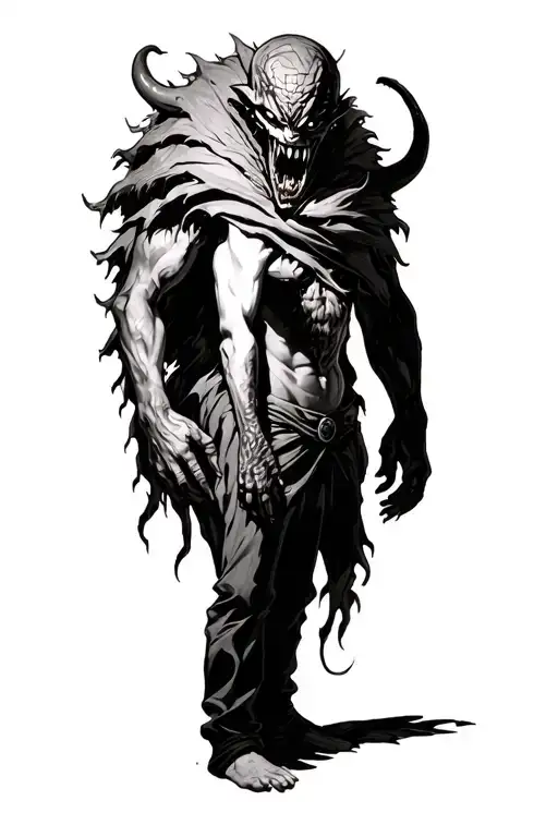 A Faceless Boy Standing With A Huge Scary Demon Wrapped Around Him