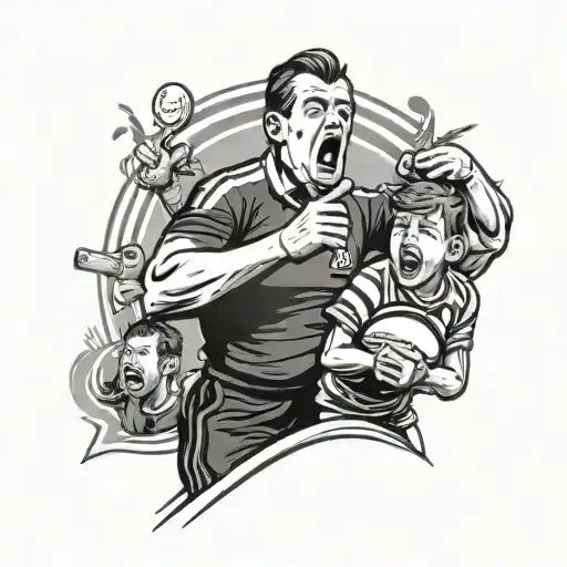 A Rugby Referee Blowing A Whistle With Your Mother And Little Brother Cheering In The Background