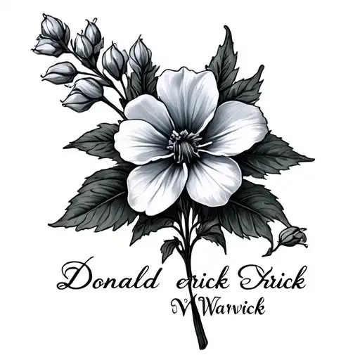 Create Me A Collarbone Tattoo With A Larkspur Flower And The Name Donald Erick Warwick In Cursive