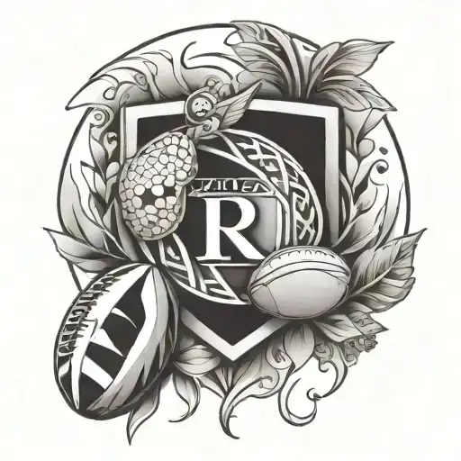 Geometric Design Incorporating Your Mother's And Little Brother's Initials With Rugby Elements