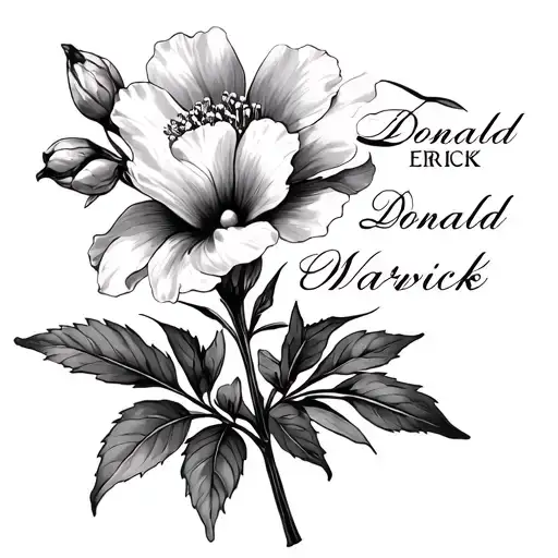 Create Me A Collarbone Tattoo With A Larkspur Flower And The Name Donald Erick Warwick In Cursive