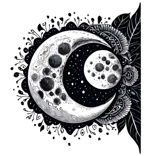 Creasant Moon With Boho Line Work Knee Design