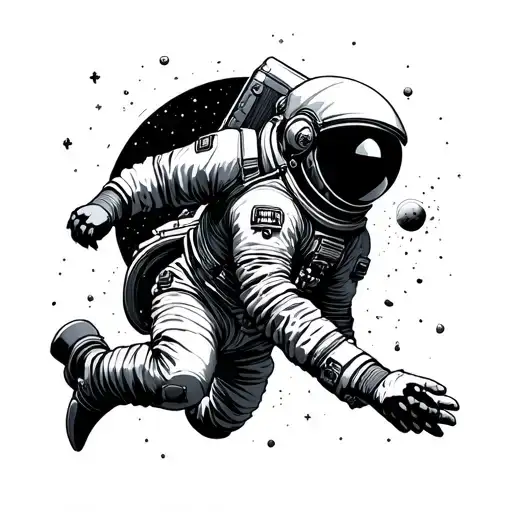 A Cosmonauty Drifting In Space Trying To Catch Something With One Hand Extended Up